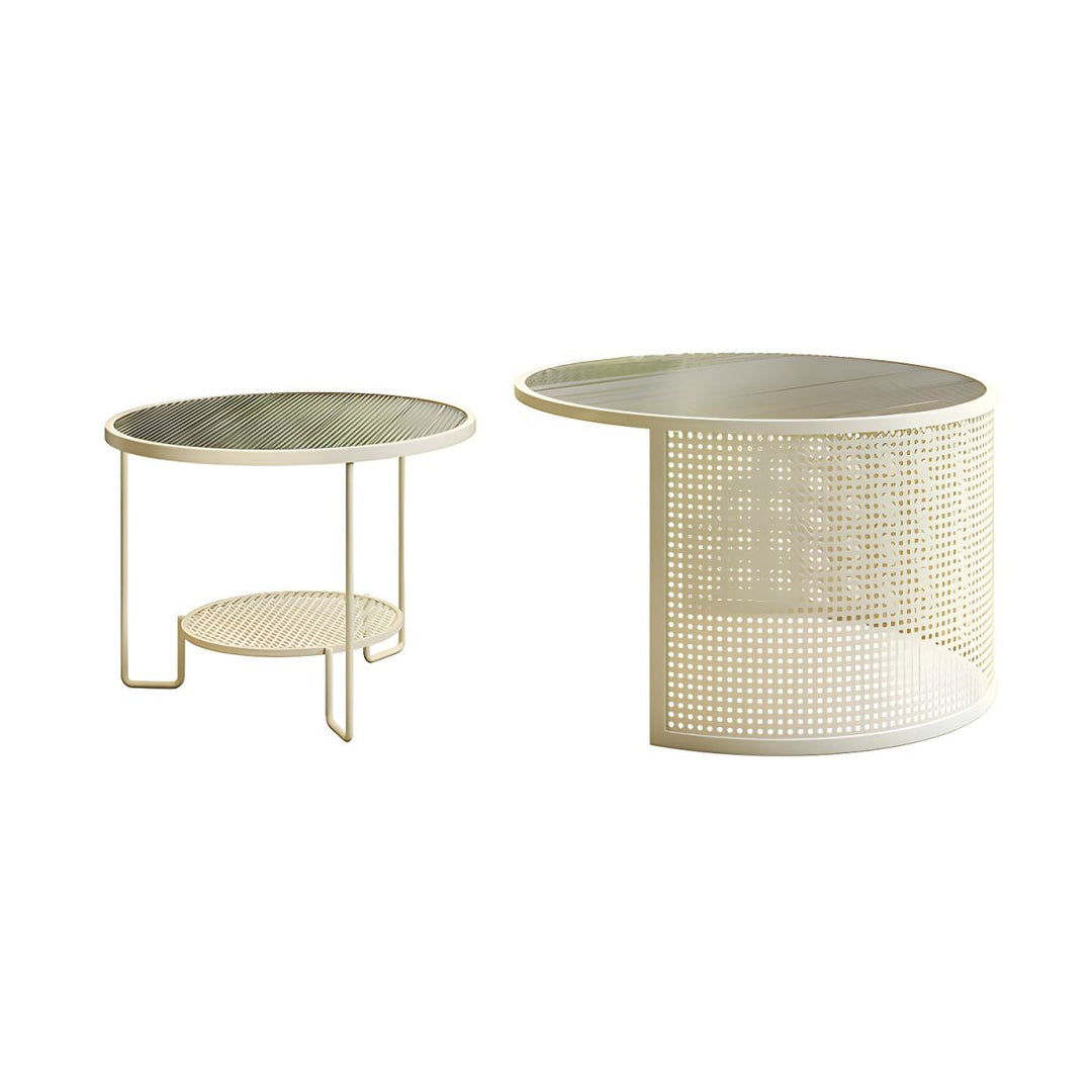 Krish Coffee Table Set for Living Room | Stainless Steel Frame and Fluted Glass Top