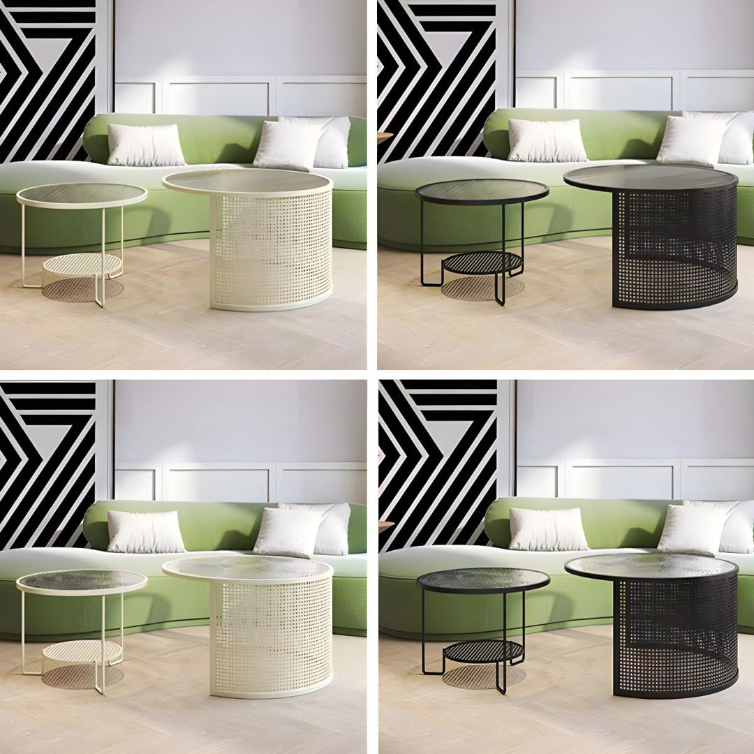 Krish Coffee Table Set for Living Room | Stainless Steel Frame and Fluted Glass Top