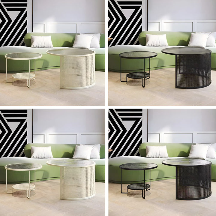 Krish Coffee Table Set for Living Room | Stainless Steel Frame and Fluted Glass Top