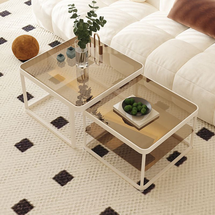 Drift Metal Coffee Table for Living Room | White Coating | Glass Top