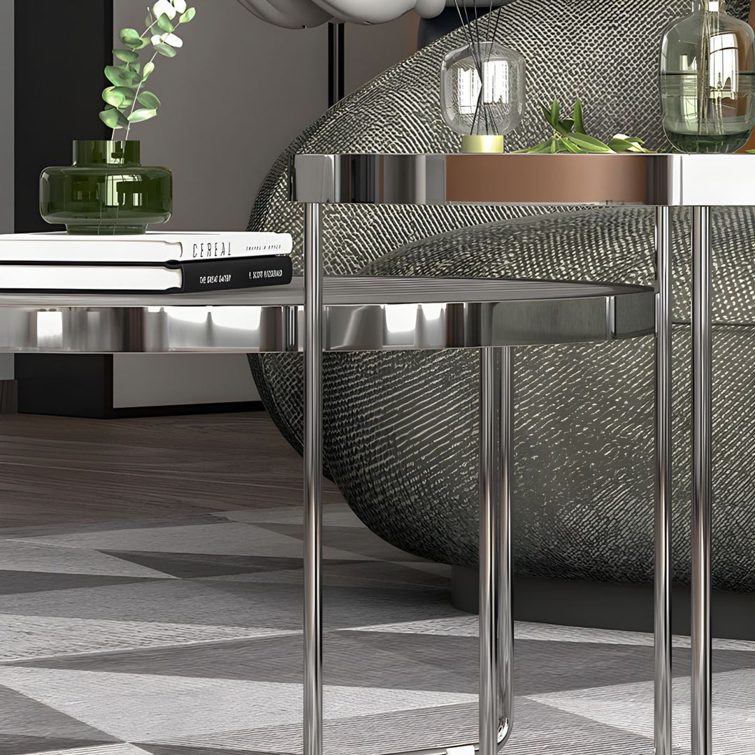 Laksh Stainless Steel Coffee Table For Living Room | Silver Frame