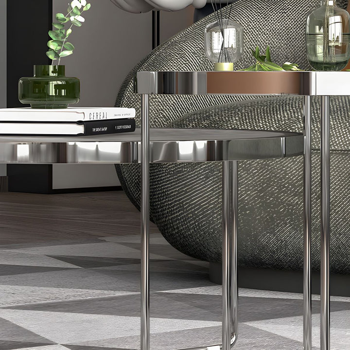 Laksh Stainless Steel Coffee Table For Living Room | Silver Frame
