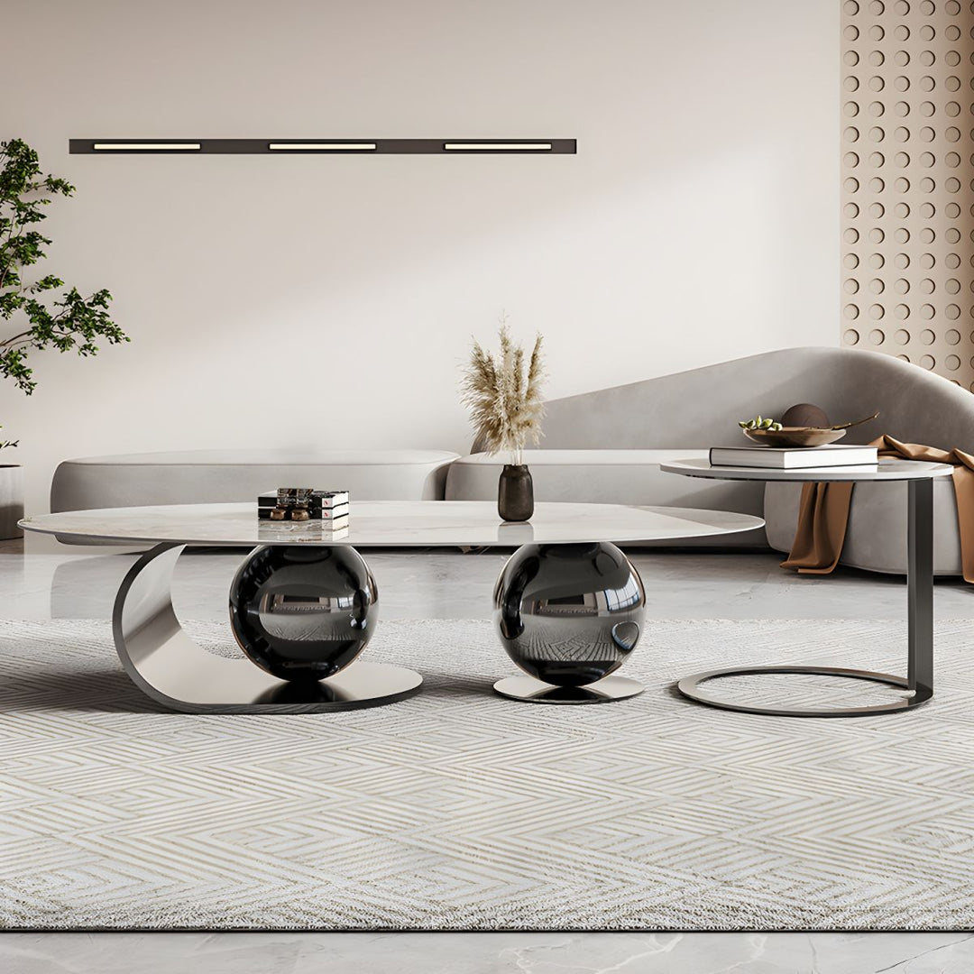 Vidhi Marble Top Stainless Steel 2 Bool Coffee Table and Side Table Set in PVD Coated