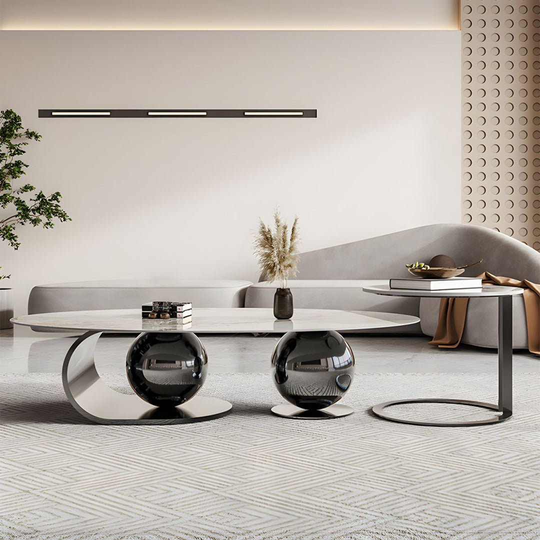 Vidhi Marble Top Stainless Steel 2 Bool Coffee Table and Side Table Set in PVD Coated