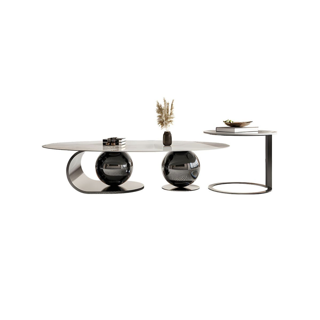Vidhi Marble Top Stainless Steel 2 Bool Coffee Table and Side Table Set in PVD Coated