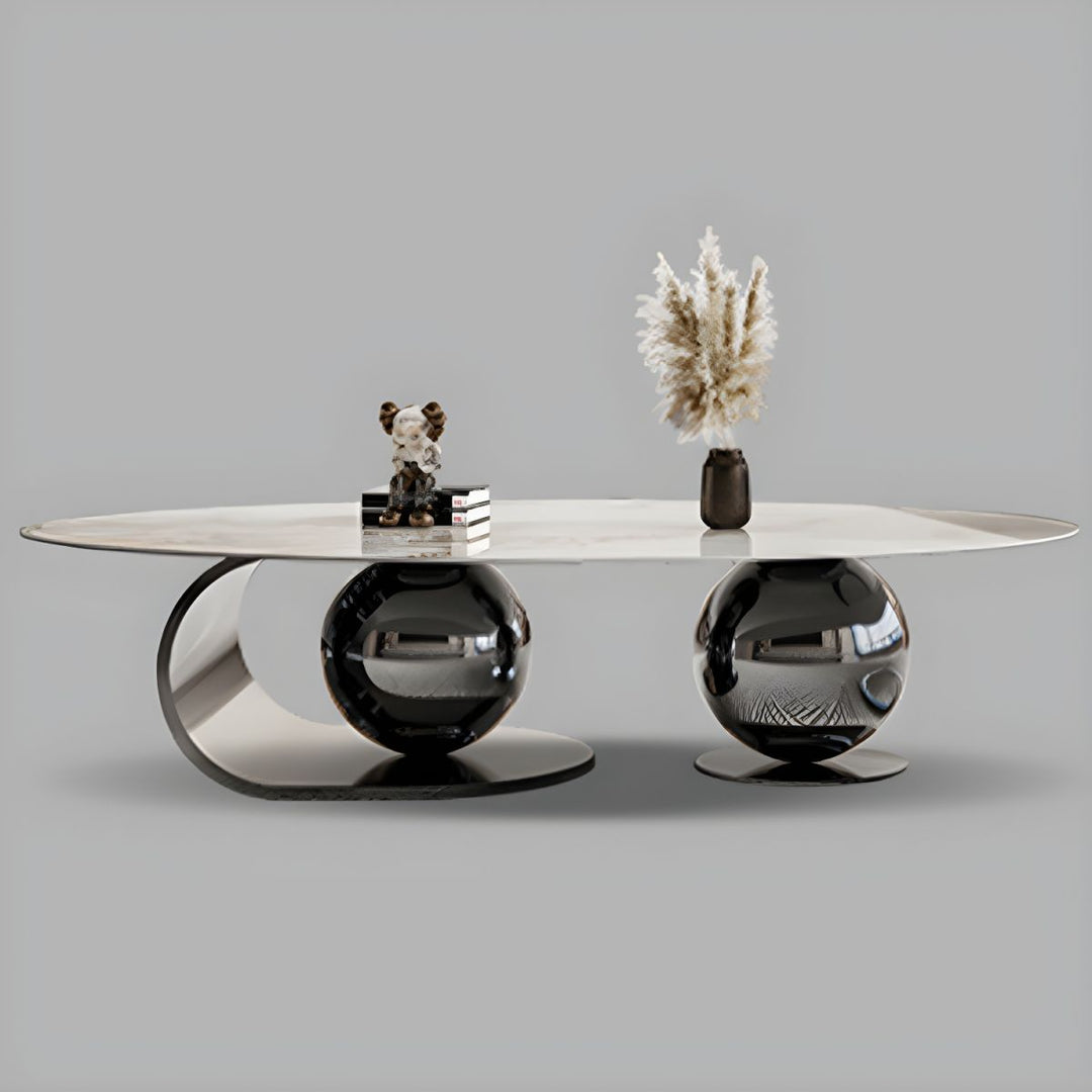 Vidhi Marble Top Stainless Steel 2 Bool Coffee Table and Side Table Set in PVD Coated