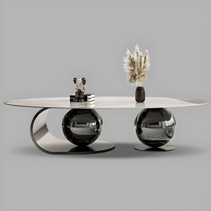 Vidhi Marble Top Stainless Steel 2 Bool Coffee Table and Side Table Set in PVD Coated