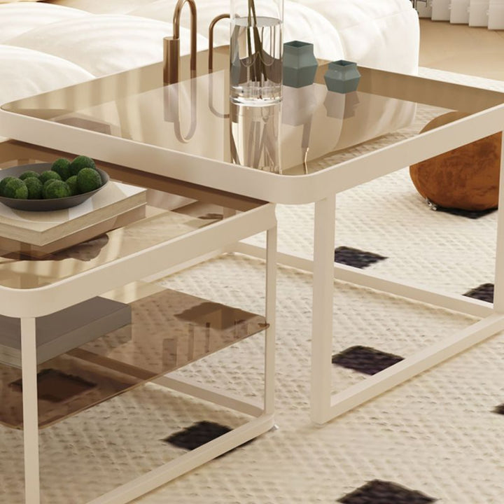 Drift Metal Coffee Table for Living Room | White Coating | Glass Top