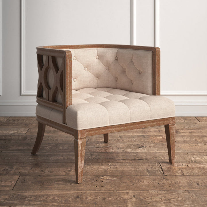 Ishira Solid Wood and Fabric Arm Chair | Living Room Chair | Lounge Chair