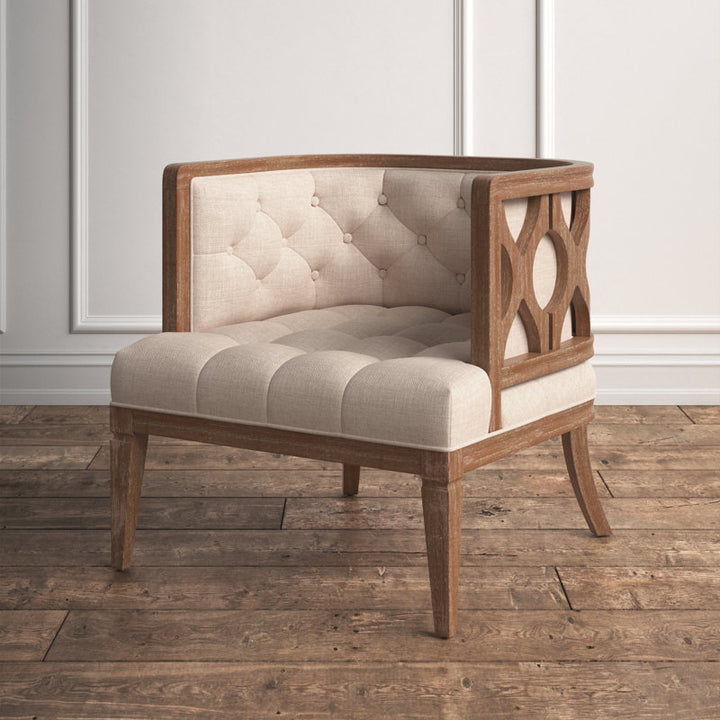 Ishira Solid Wood and Fabric Arm Chair | Living Room Chair | Lounge Chair