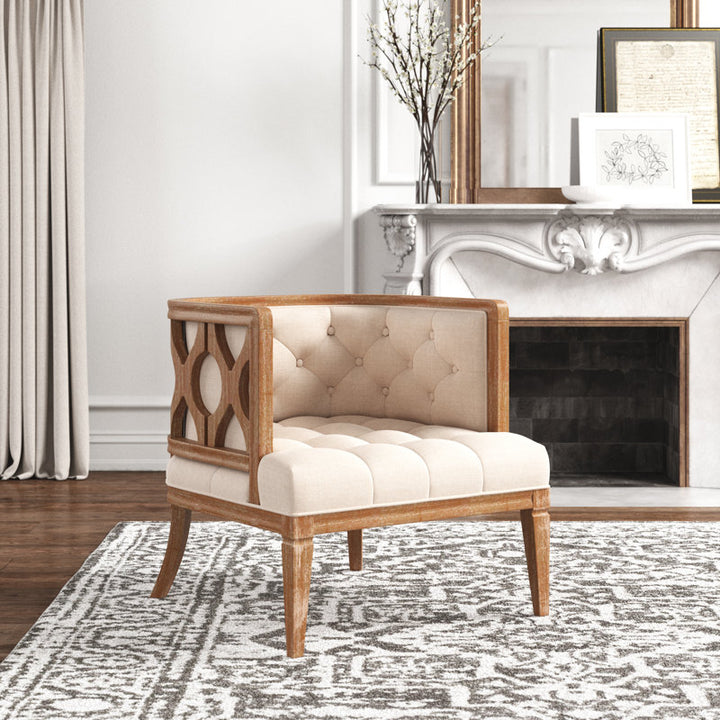 Ishira Solid Wood and Fabric Arm Chair | Living Room Chair | Lounge Chair