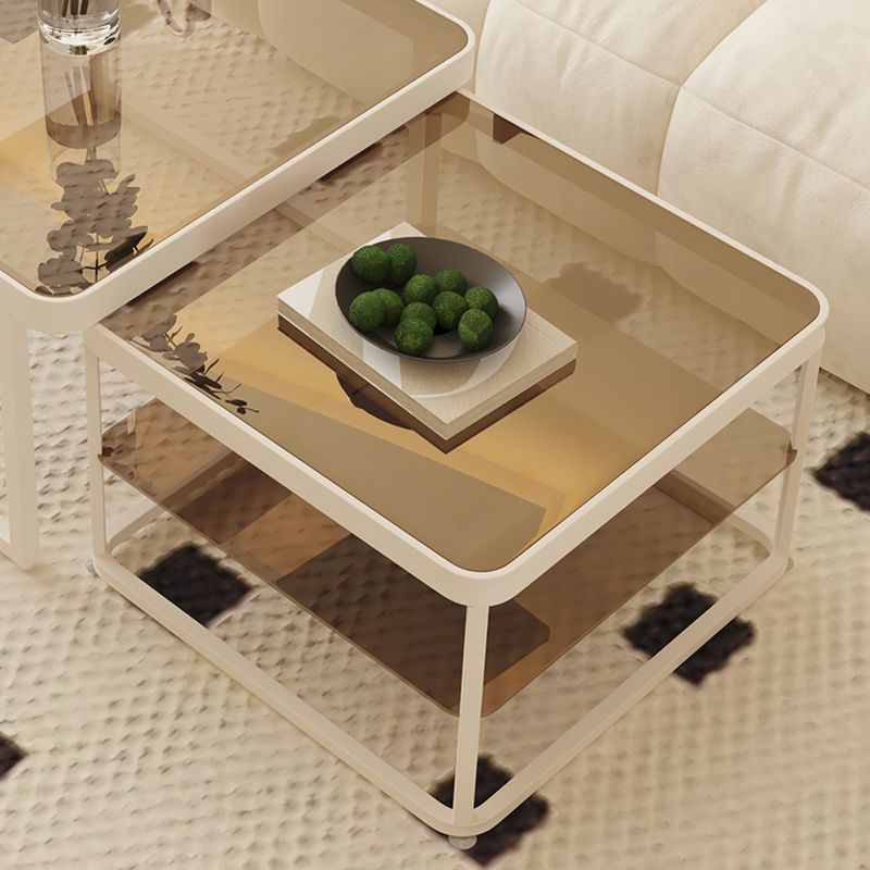Drift Metal Coffee Table for Living Room | White Coating | Glass Top