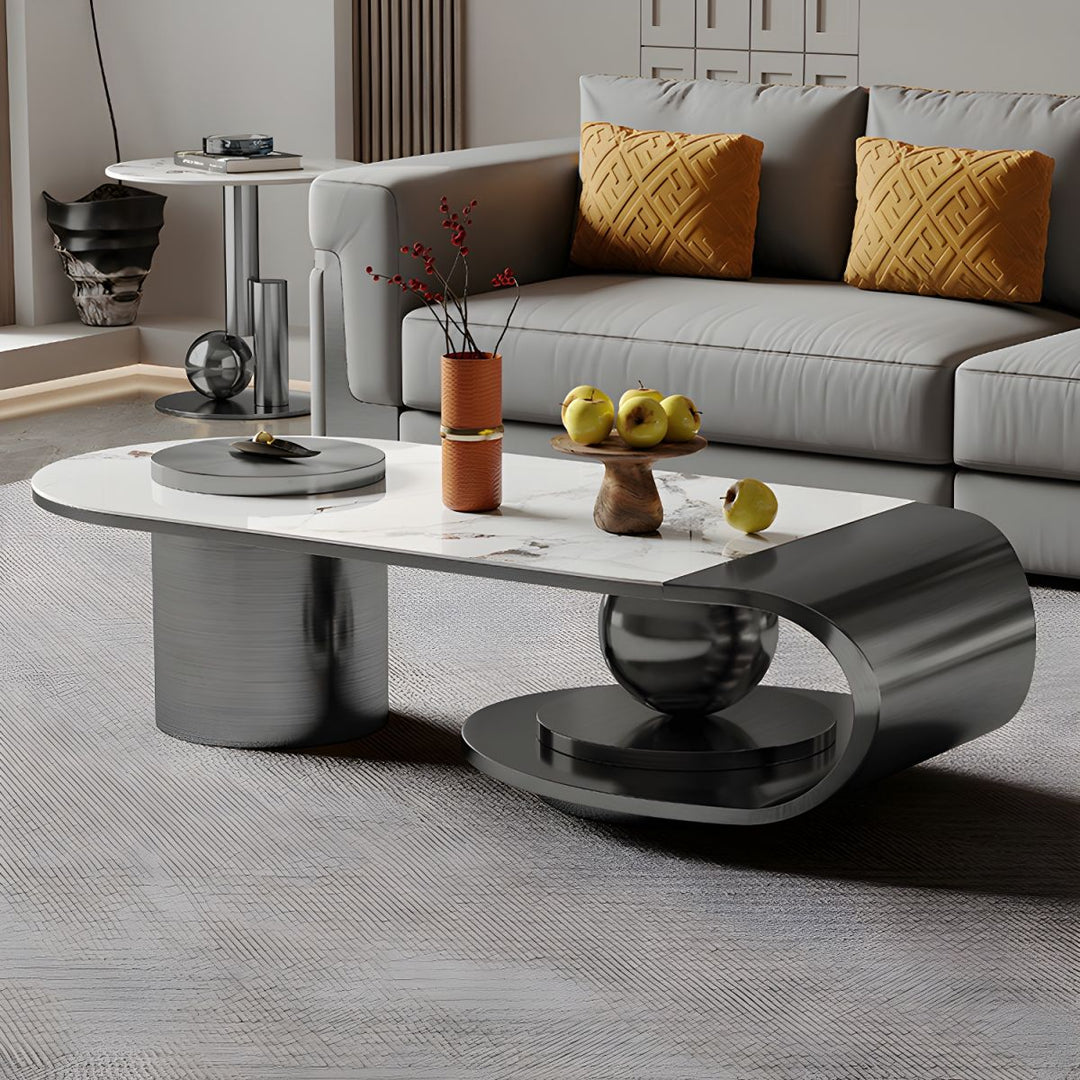 Ayansh Modern Stainless Steel Coffee Table with Marble Top Tea Table