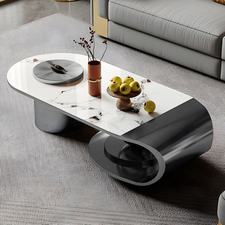 Ayansh Modern Stainless Steel Coffee Table with Marble Top Tea Table