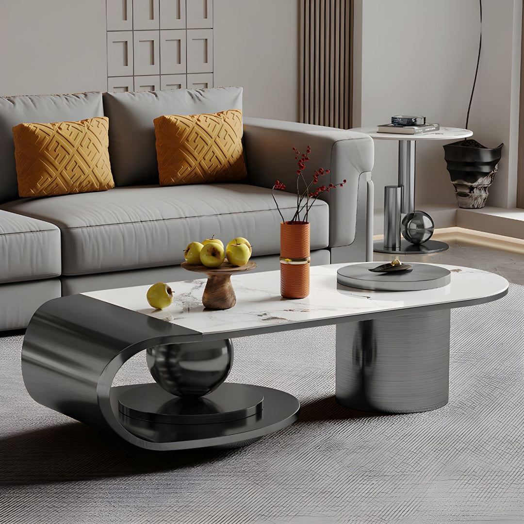 Ayansh Modern Stainless Steel Coffee Table with Marble Top Tea Table