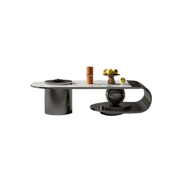 Modern Stainless Steel Coffee Table with Marble Top Tea Table - Black