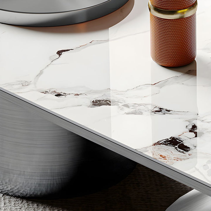 Modern Stainless Steel Coffee Table with Marble Top Tea Table - Black