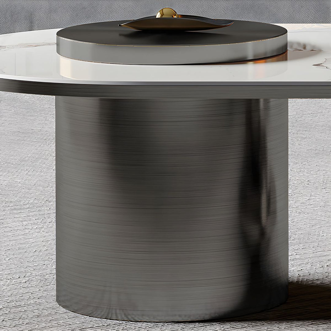 Modern Stainless Steel Coffee Table with Marble Top Tea Table - Black