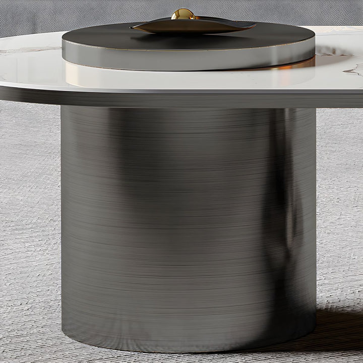 Modern Stainless Steel Coffee Table with Marble Top Tea Table - Black
