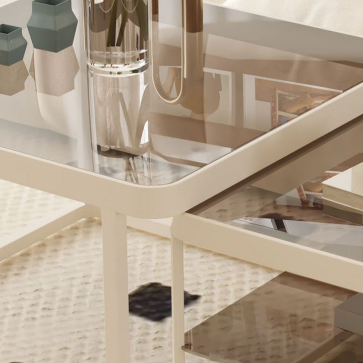 Drift Metal Coffee Table for Living Room | White Coating | Glass Top