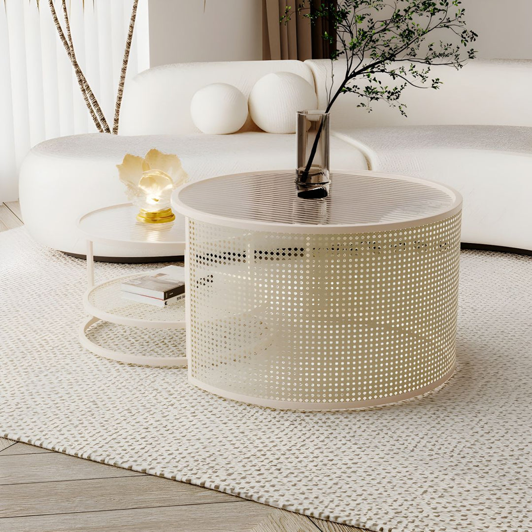 Mihir Stainless Steel Frame Coffee Table for Living Room | Fluted Glass Top