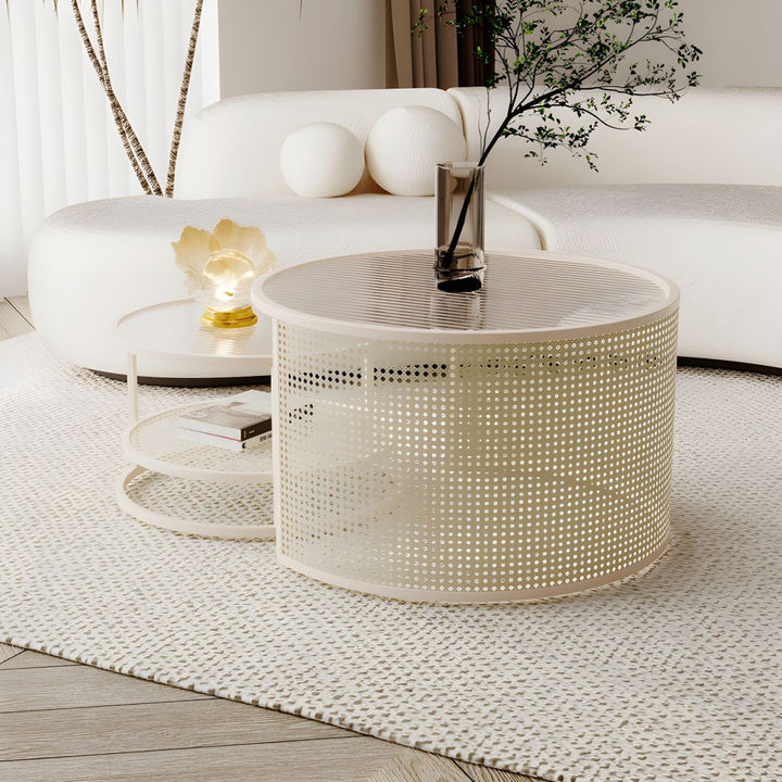 Mihir Stainless Steel Frame Coffee Table for Living Room | Fluted Glass Top