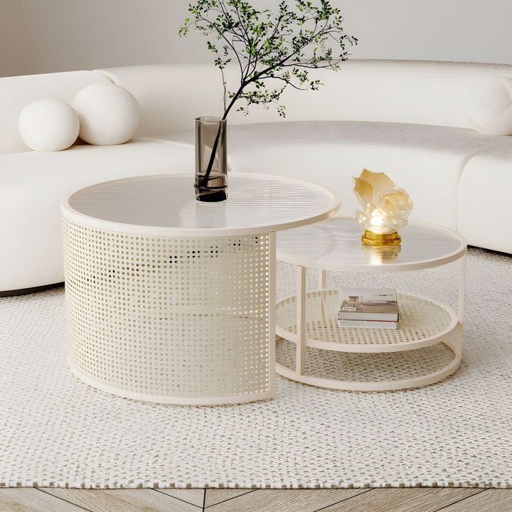 Mihir Stainless Steel Frame Coffee Table for Living Room | Fluted Glass Top