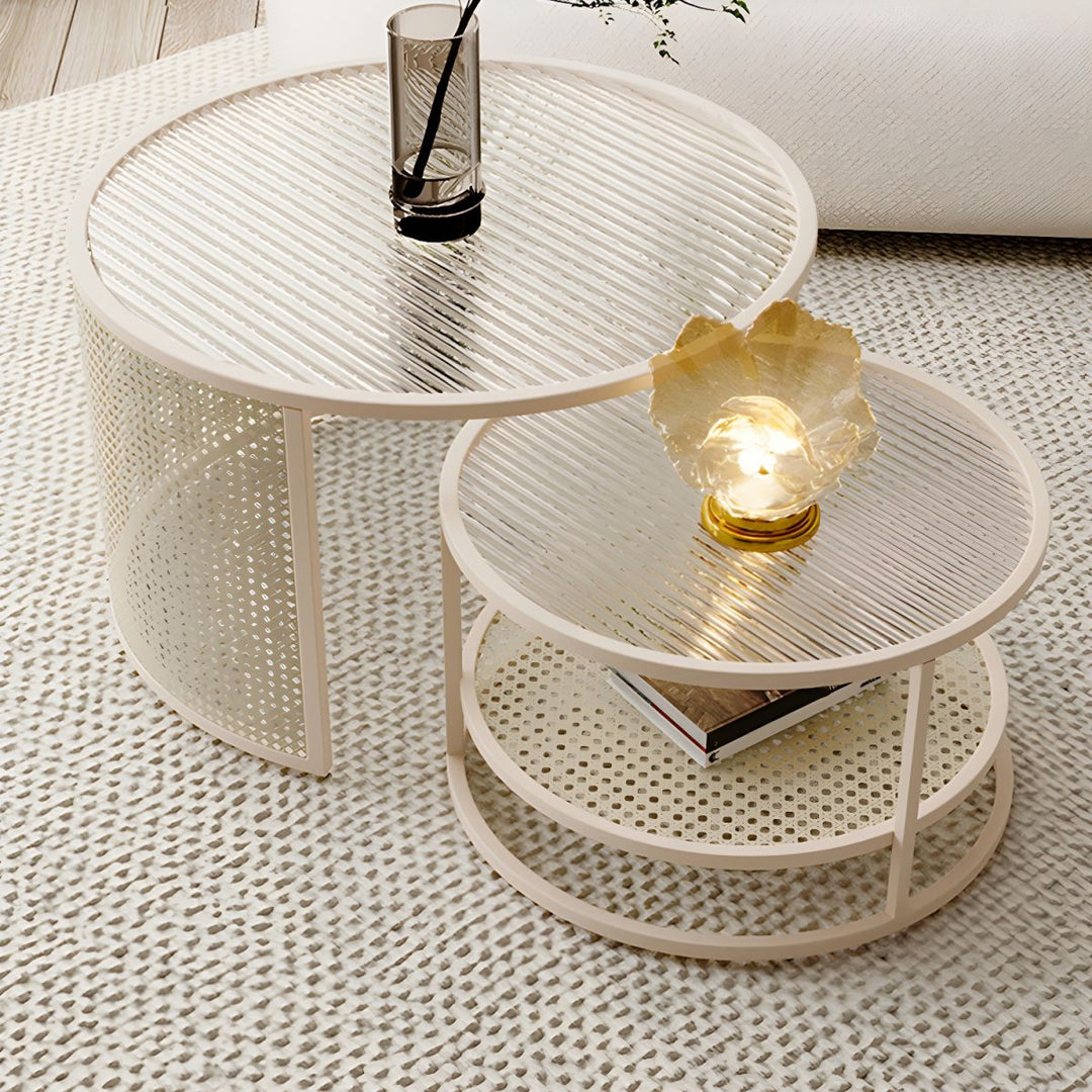 Mihir Stainless Steel Frame Coffee Table for Living Room | Fluted Glass Top