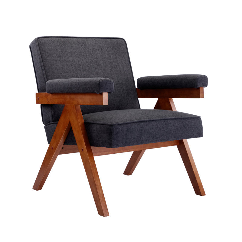 Miraya Solid Wood and Fabric Arm Chair | Living Room Chair | Lounge Chair