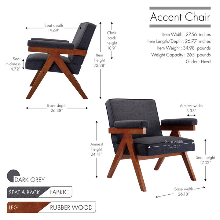 Miraya Solid Wood and Fabric Arm Chair | Living Room Chair | Lounge Chair