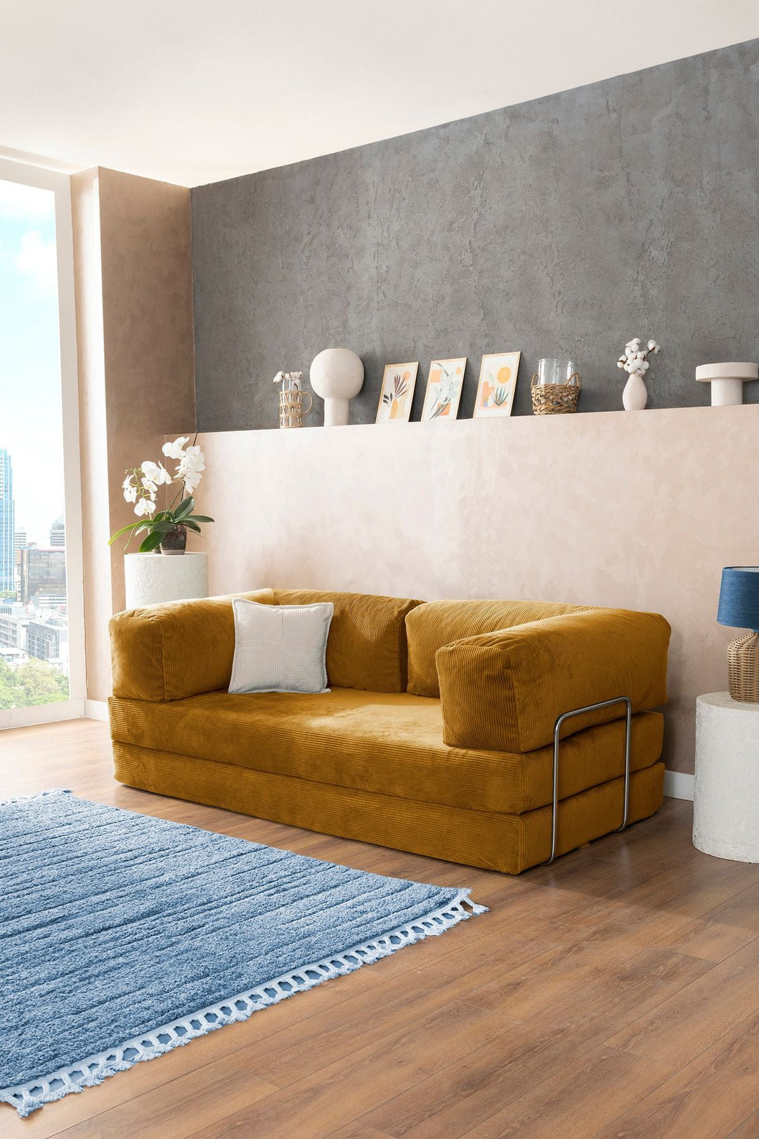 Manisha Yellow Sofa Come Bed For Living Room