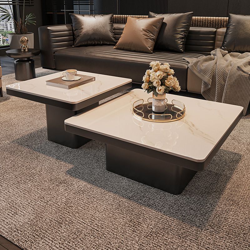 Terra Stainless Steel Coffee Table Set | Square Shaped | Ceramic Composite Marble - Set of 2