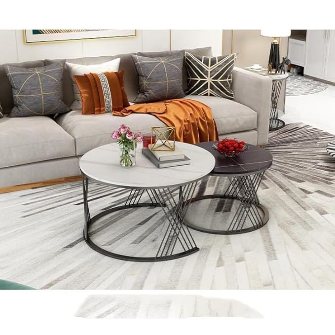 Uday Round Marble Coffee Table For Living Room - Set Of 2