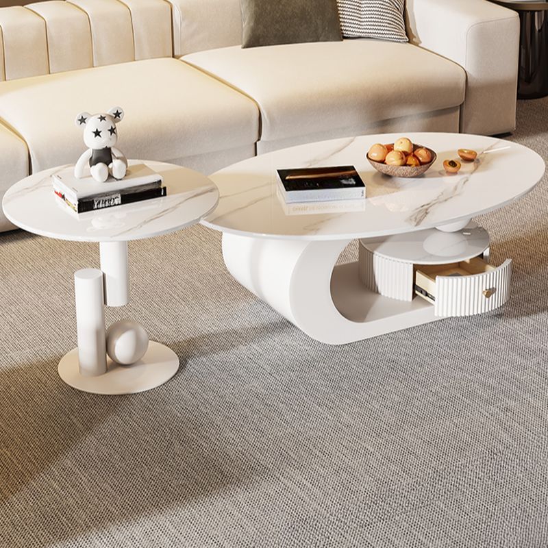 Bali Coffee Table | Stainless Steel and MDF | Composite Ceramic Marble | Oval Shaped