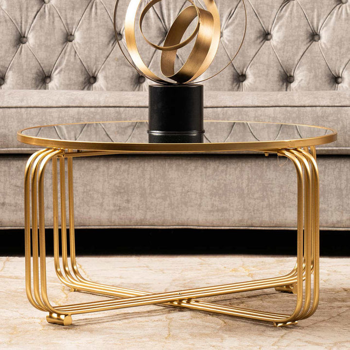 Kalpana Stainless Steel Coffee Table With Glass Top