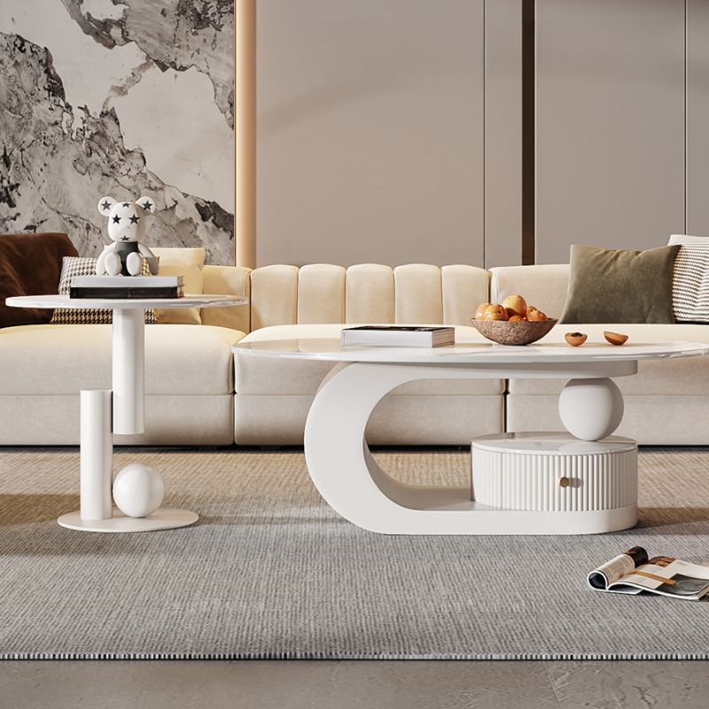 Bali Coffee Table | Stainless Steel and MDF | Composite Ceramic Marble | Oval Shaped