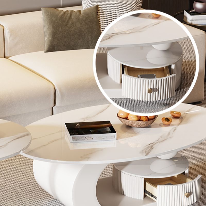Bali Coffee Table | Stainless Steel and MDF | Composite Ceramic Marble | Oval Shaped