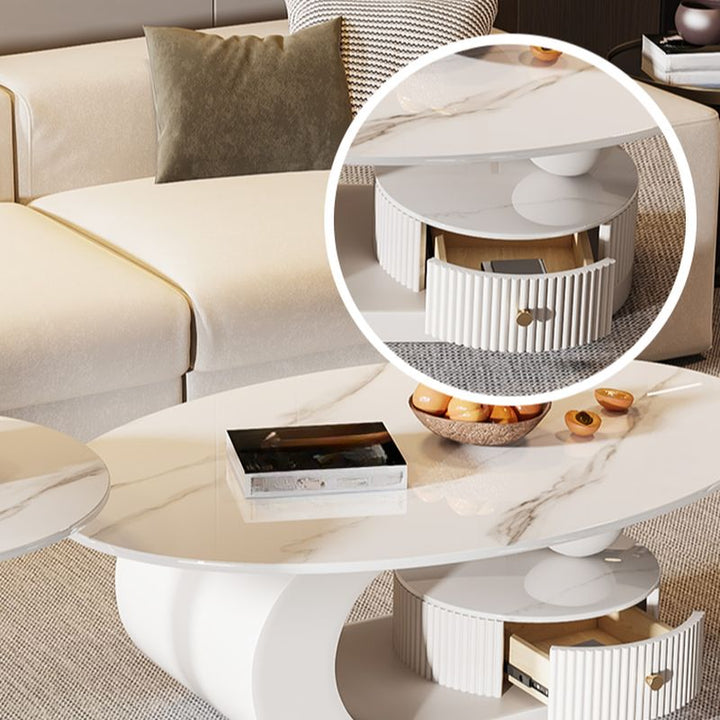 Bali Coffee Table | Stainless Steel and MDF | Composite Ceramic Marble | Oval Shaped