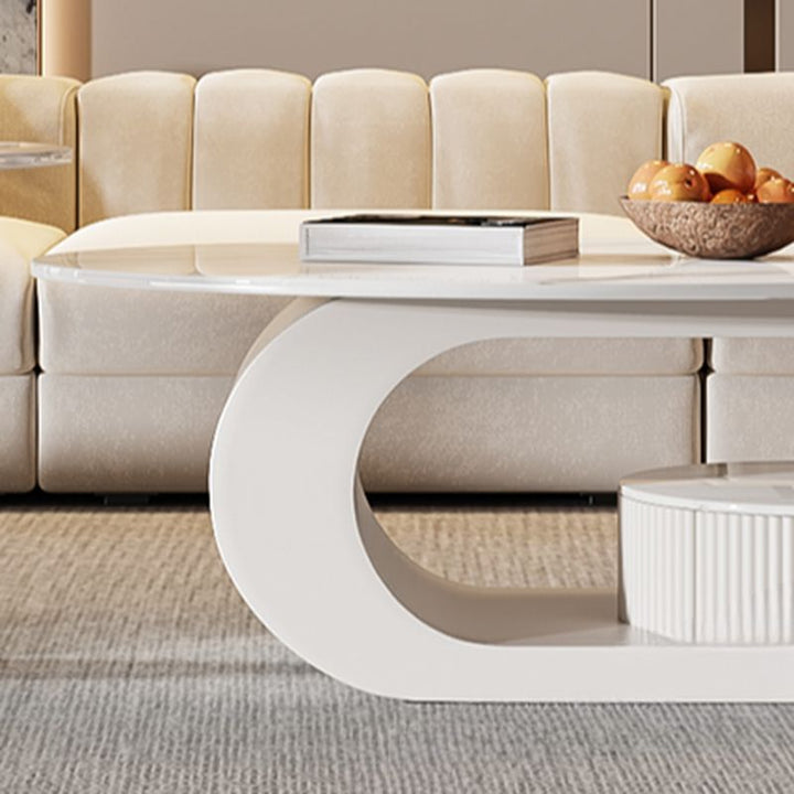 Bali Coffee Table | Stainless Steel and MDF | Composite Ceramic Marble | Oval Shaped