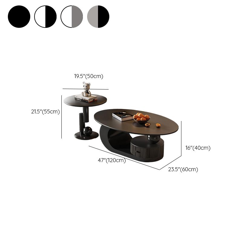 Bali Coffee Table | Stainless Steel and MDF | Composite Ceramic Marble | Oval Shaped