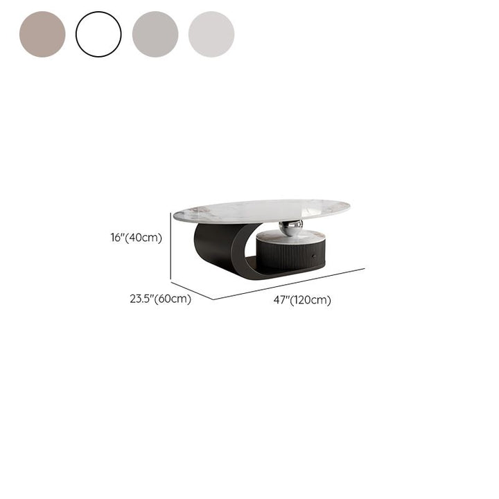Zyra Coffee Table | Stainless Steel and MDF | Composite Ceramic Marble | Oval Shaped