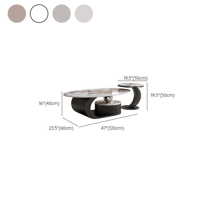 Zyra Coffee Table | Stainless Steel and MDF | Composite Ceramic Marble | Oval Shaped
