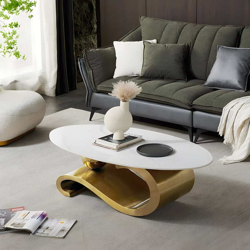Ridhi Luxurious Marble Top Stainless Steel With Pvd Coated Single Bool Coffee Table