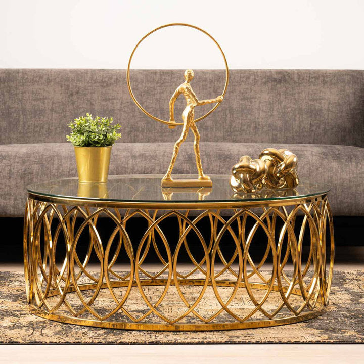 Kavya Stainless Steel Coffee Table With Glass Top