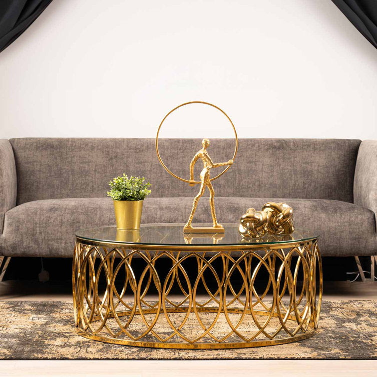 Kavya Stainless Steel Coffee Table With Glass Top