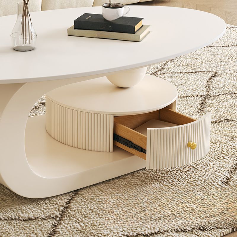 Bali Coffee Table | Stainless Steel and MDF | Composite Ceramic Marble | Oval Shaped - Sinlge Big Table