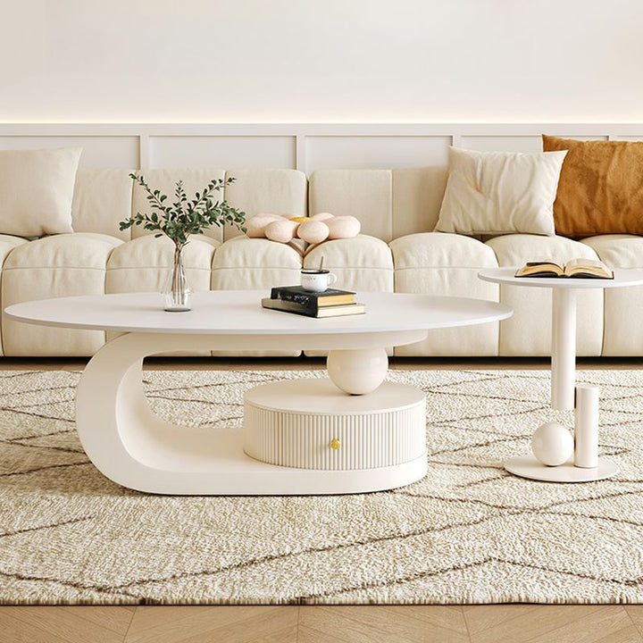 Bali Coffee Table | Stainless Steel and MDF | Composite Ceramic Marble | Oval Shaped - Sinlge Big Table