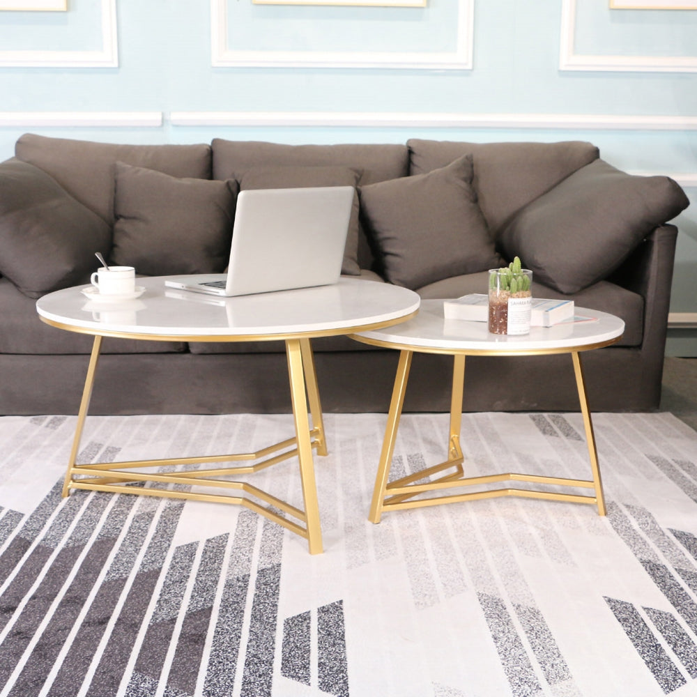 Bhavin Coffee Table Metal Legs With Marble Top - Set Of 2