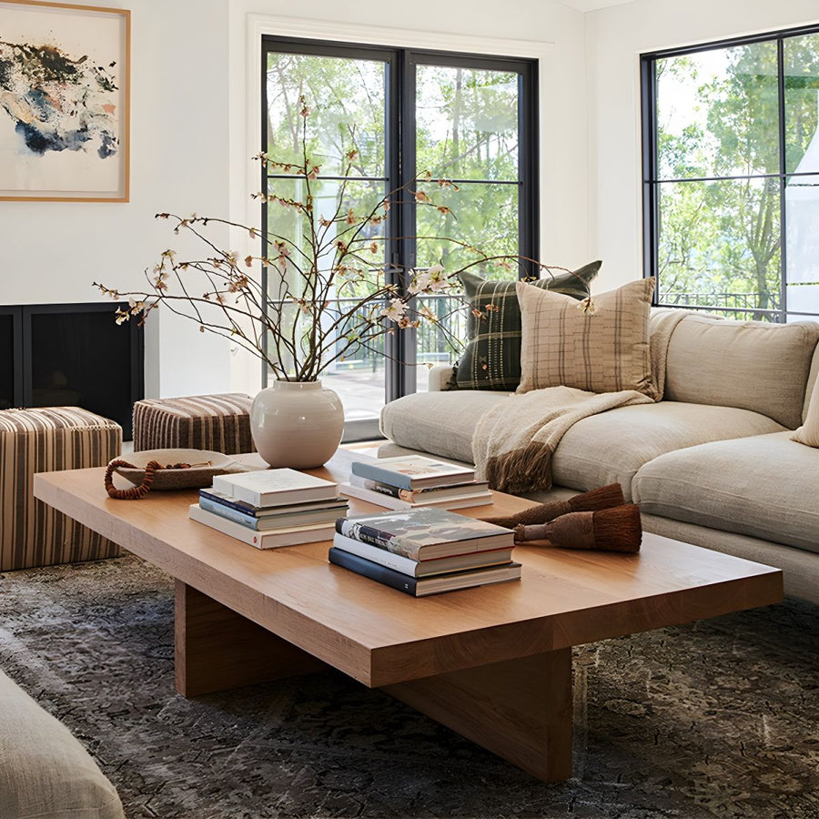 Celeste Solid Wood Coffee Table for Living Room | Rectangle Shape | Plus Type Legs