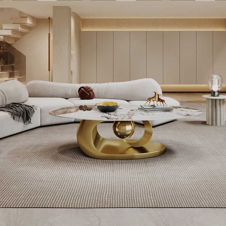 Preksha Luxurious Marble Top Stainless Steel With Pvd Coated Single Ball And Moon Coffee Table